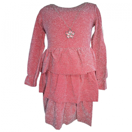Îmbrăcăminte fete - Set rochie eleganta cu maneca lunga si colier pentru fete New Collection N312, Rosu