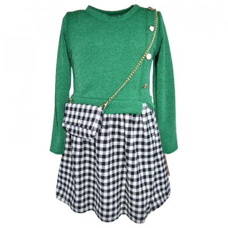Îmbrăcăminte fete - Set rochie eleganta cu maneca lunga si geanta pentru fete New Collection 6687-V, Verde