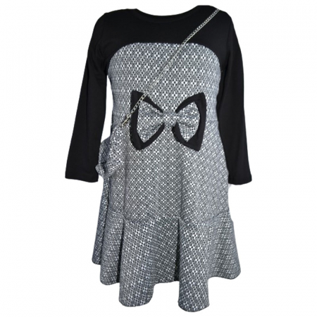 Îmbrăcăminte fete - Set rochie eleganta cu maneca lunga si geanta pentru fete New Collection 3839, Gri