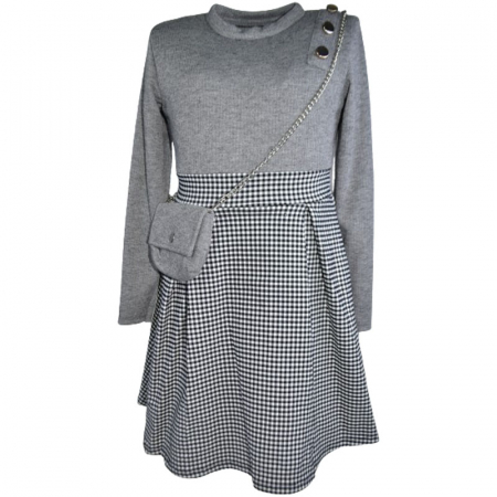Îmbrăcăminte fete - Set rochie eleganta cu maneca lunga si geanta pentru fete New Collection 6687-GR, Gri