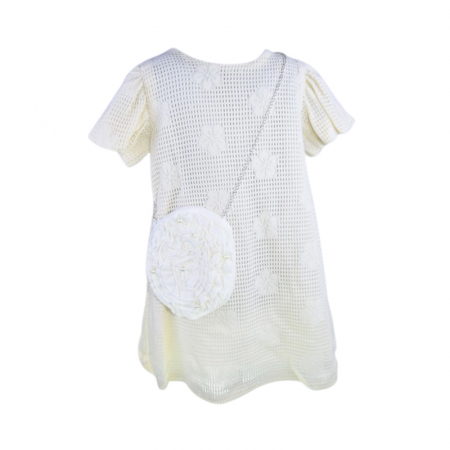 Îmbrăcăminte fete - Set rochie eleganta cu maneca scurta si geanta pentru fete, Mini Junior 11261-2, Crem