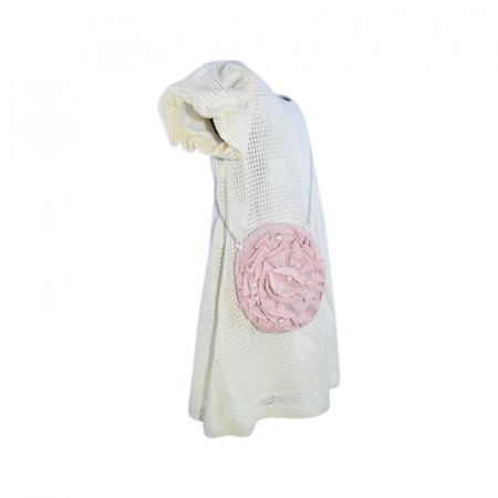 Set rochie eleganta cu maneca scurta si geanta pentru fete, Mini Junior 11261, Crem [4]