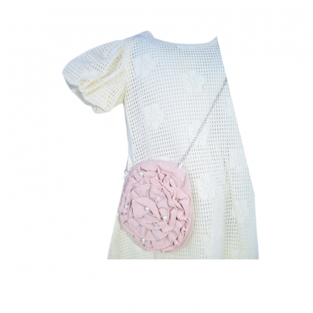 Set rochie eleganta cu maneca scurta si geanta pentru fete, Mini Junior 11261, Crem [1]