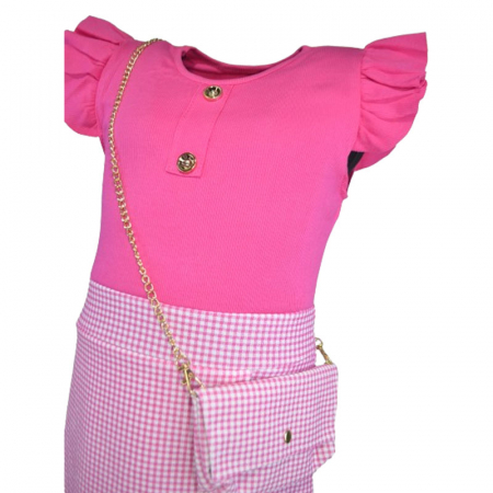 Set rochie eleganta cu maneca scurta si geanta pentru fete Mini Junior R290524-15, Fucsia [3]