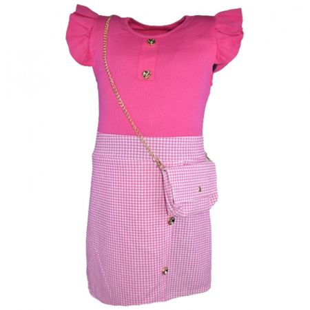 Îmbrăcăminte fete - Set rochie eleganta cu maneca scurta si geanta pentru fete Mini Junior R290524-15, Fucsia