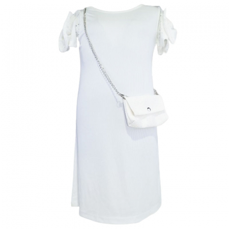 Îmbrăcăminte fete - Set rochie eleganta cu maneca scurta si geanta pentru fete Mini Junior R290524-4, Alb