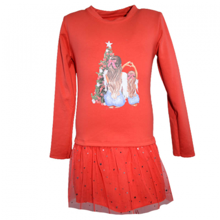 Îmbrăcăminte fete - Rochie eleganta captusita de Craciun pentru fete Moda 2052-R, Rosu