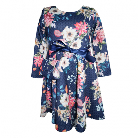 Rochite fete - Set rochie eleganta si geanta pentru fete Moda 3575, Bleumarin