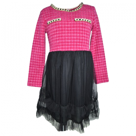 Rochite fete - Rochie eleganta cu maneca lunga si tulle pentru fete New Collection 23208, Fucsia