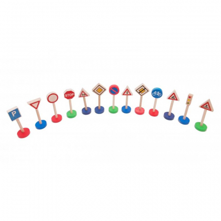 Set semne si indicatoare de circulatie - Joc de rol din lemn, 13 piese, 12 cm, AC1039 [1]
