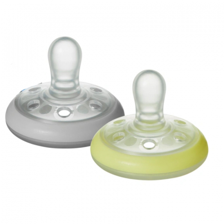 Suzete - Set 2 suzete ortodontice din silicon Tommee Tippee Night Time 4855, Multicolor
