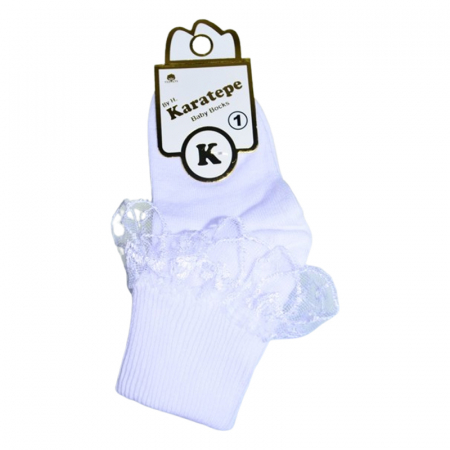 Sosete din bumbac, cu dantela pentru fete, Karatepe 128055A-3, Alb [3]