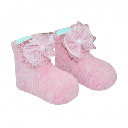 Sosete din bumbac cu fundita pentru fete Mini Junior SST-MJ1, Roz [1]