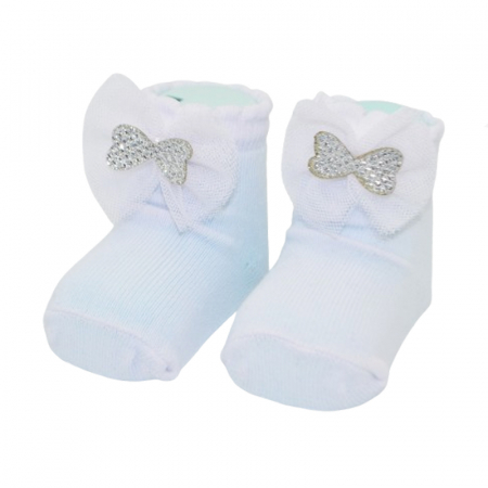 Sosete bebelusi si copii - Sosete din bumbac cu fundita pentru fete Mini Junior SST-MJ3, Alb