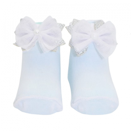 Sosete din bumbac cu fundita pentru fete Mini Junior SST-MJ4, Alb [2]