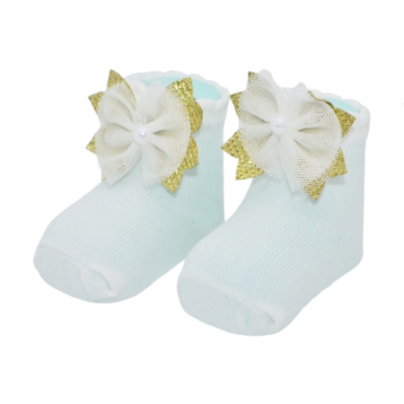 Sosete bebelusi si copii - Sosete din bumbac cu fundita pentru fete Mini Junior SST-MJ5, Crem