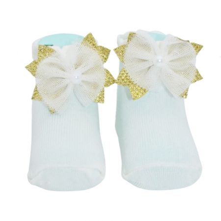 Sosete din bumbac cu fundita pentru fete Mini Junior SST-MJ5, Crem [2]