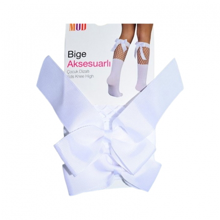 Sosete lungi din poliamida 40DEN, cu fundita, pentru fete, Milusie 288443, Alb [3]