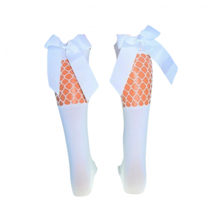 Sosete lungi din poliamida 40DEN, cu fundita, pentru fete, Milusie 288443, Alb [1]
