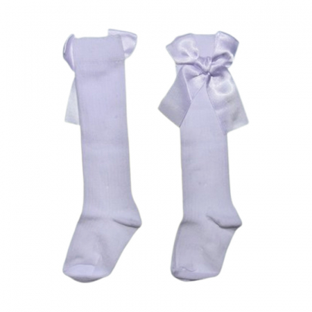 Sosete bebelusi si copii - Sosete lungi, cu fundita, pentru fete, Mini Junior, SST2808A, Alb