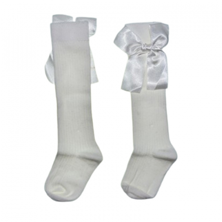 Sosete bebelusi si copii - Sosete lungi, cu fundita, pentru fete, Mini Junior, SST2808C, Crem