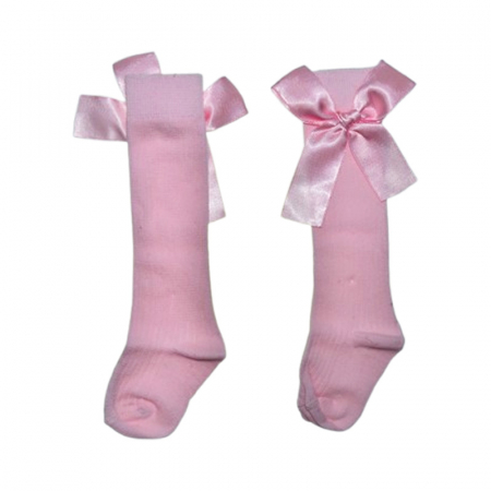 Sosete bebelusi si copii - Sosete lungi, cu fundita, pentru fete, Mini Junior, SST2808R, Roz