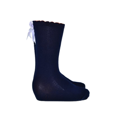 Sosete lungi din bumbac, cu fundita, pentru fete, Milusie 0110B-13-14, Bleumarin [3]