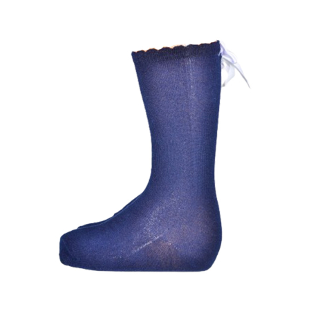 Sosete lungi din bumbac, cu fundita, pentru fete, Milusie 0110B-13-14, Bleumarin [2]