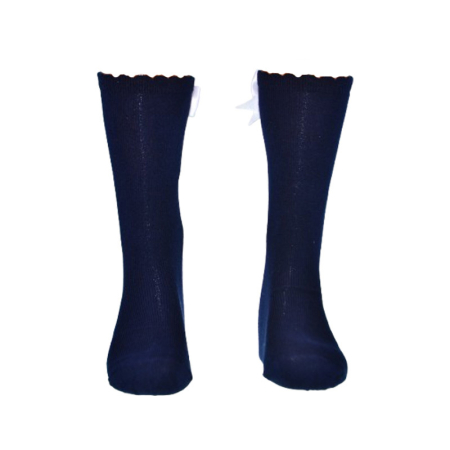 Sosete bebelusi si copii - Sosete lungi din bumbac, cu fundita, pentru fete, Milusie 0110B-13-14, Bleumarin
