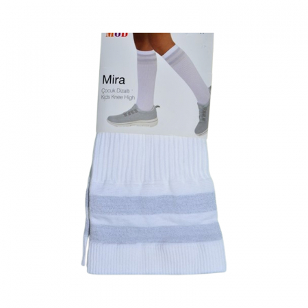 Sosete lungi din poliamida 60DEN, cu dungi, pentru fete, Milusie 297926, Alb [3]