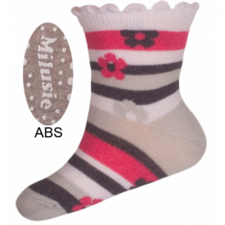 Sosete bebelusi si copii - Sosete pentru fete cu ABS Milusie B2213F-G1-7-8-cm, Gri
