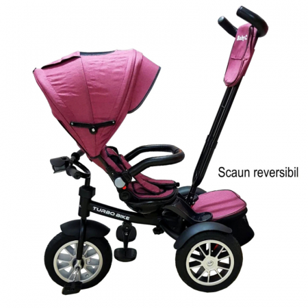 Tricicleta pentru copii cu pozitie de somn si scaun reversibil Turbo Bike 6019F, Fucsia [2]