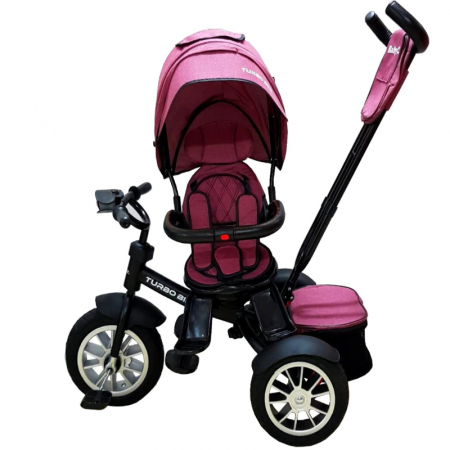 Tricicleta pentru copii cu pozitie de somn si scaun reversibil Turbo Bike 6019F, Fucsia [3]