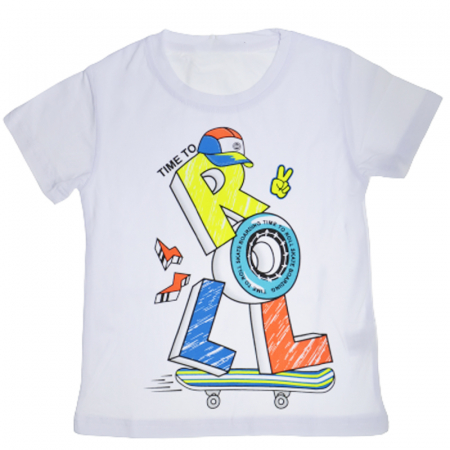 Tricouri baieti - Tricou cu maneca scurta pentru baieti Happy House QQ-671A, Alb