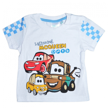 Tricouri baieti - Tricou cu maneca scurta pentru baieti Disney Mcqueen 250423-A, Alb