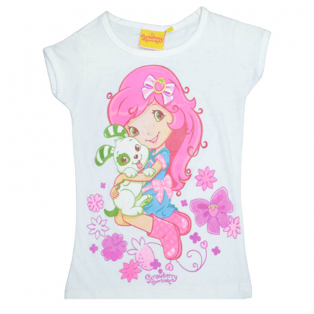 Tricouri fete - Tricou cu maneca scurta pentru fete Strawberry Sun City T110323-7, Alb