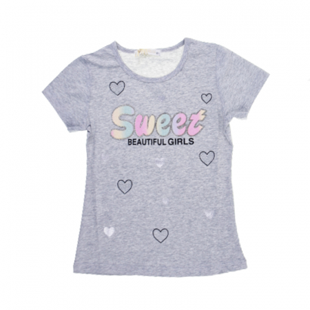 Tricouri fete - Tricou cu maneca scurta pentru fete Happy House HH372B, Gri