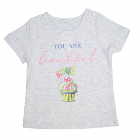 Tricouri fete - Tricou cu maneca scurta pentru fete Happy House T110323-22, Gri