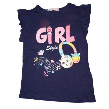 Tricouri fete - Tricou cu maneca scurta pentru fete Happy House WB-2941, Bleumarin