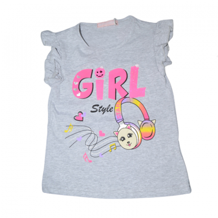 Tricouri fete - Tricou cu maneca scurta pentru fete Happy House WB-2941A, Gri
