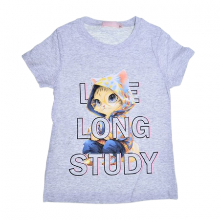 Tricouri fete - Tricou cu maneca scurta pentru fete, Happy House WB-3440G, Gri