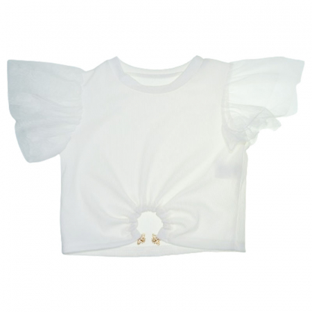 Tricouri fete - Tricou cu maneca scurta pentru fete Mini Junior T290524-A, Alb