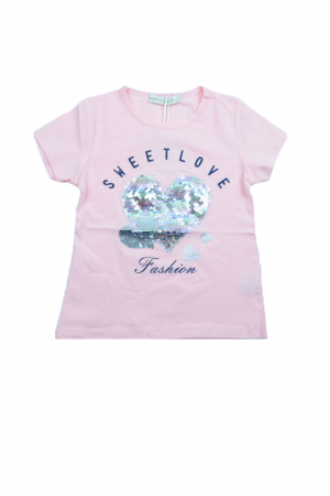 Tricouri fete - Tricou cu maneca scurta pentru fete Happy House WB-2555R-104, Roz