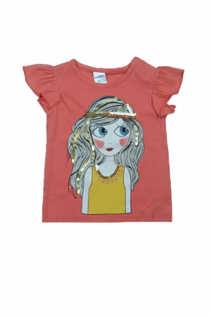 Tricouri fete - Tricou cu maneca scurta pentru fete Wendee BV10500282, Coral