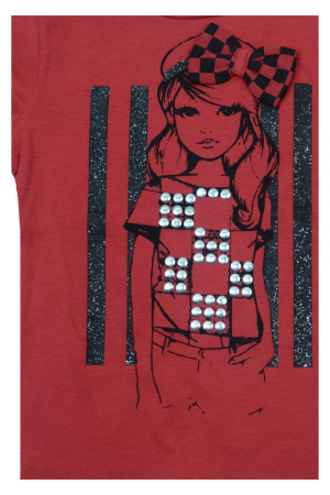 Tricou cu maneca scurta pentru fete Wendee DY102121-1-104, Rosu [1]