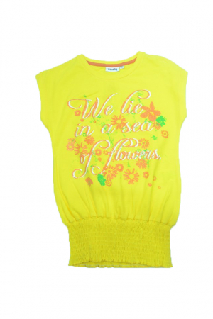 Tricouri fete - Tricou cu maneca scurta pentru fete Wendee DY102161-2-128, Galben