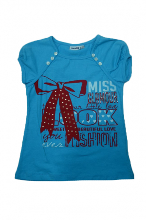Tricouri fete - Tricou cu maneca scurta pentru fete Wendee DY102122-2A-128, Albastru