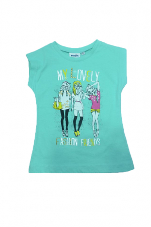 Tricouri fete - Tricou cu maneca scurta pentru fete Wendee DY102166-1-104, Turcoaz