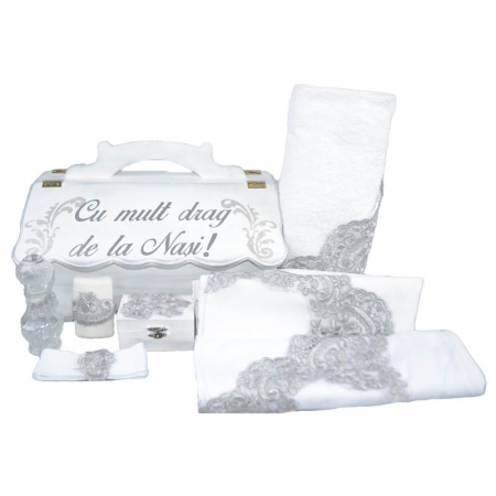 Botezul bebelusului - Set complet 8 piese trusou elegant pentru botez Mini Bimbi T080323-A, Argintiu