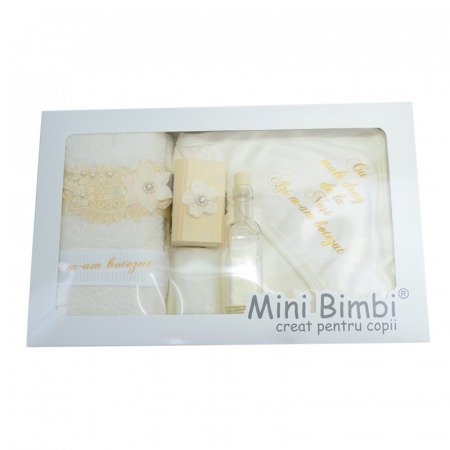 Trusou botez - Trusou pentru botez 7 piese Mini Bimbi TBMB-14, Crem